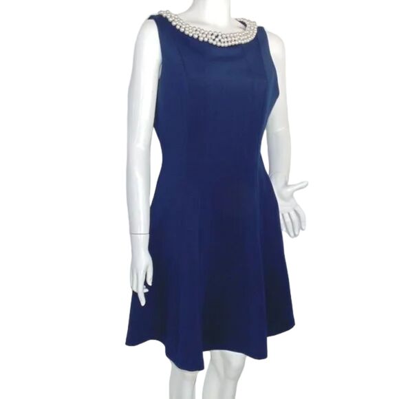 KARL LAGERFELD Dress, 14, Pearl Cluster Neckline, A-line, Sleeveless, Back zip - Picture 3 of 13